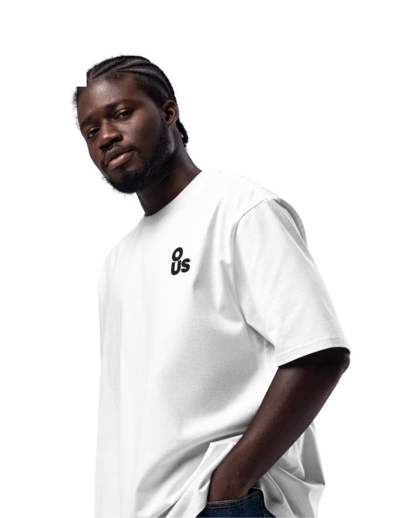 Model wearing the heavyweight tee in white